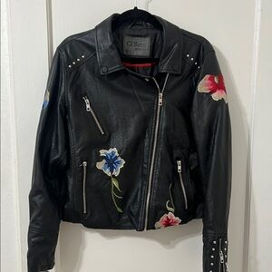 CI Sono Black Floral Embroidered Faux Leather Jacket